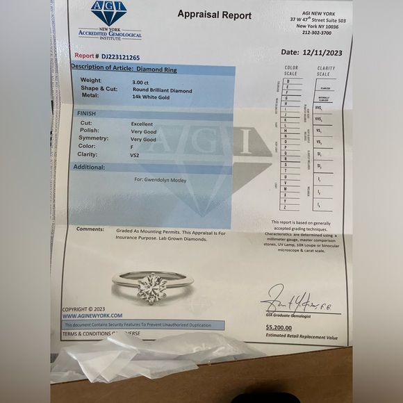 ❌SOLD❌ 3 Carat Laboratory Grown Diamond Engagement Ring 14K WG Appraisal - Picture 2 of 8